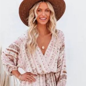 Pink and brown vici mini dress with tie waist